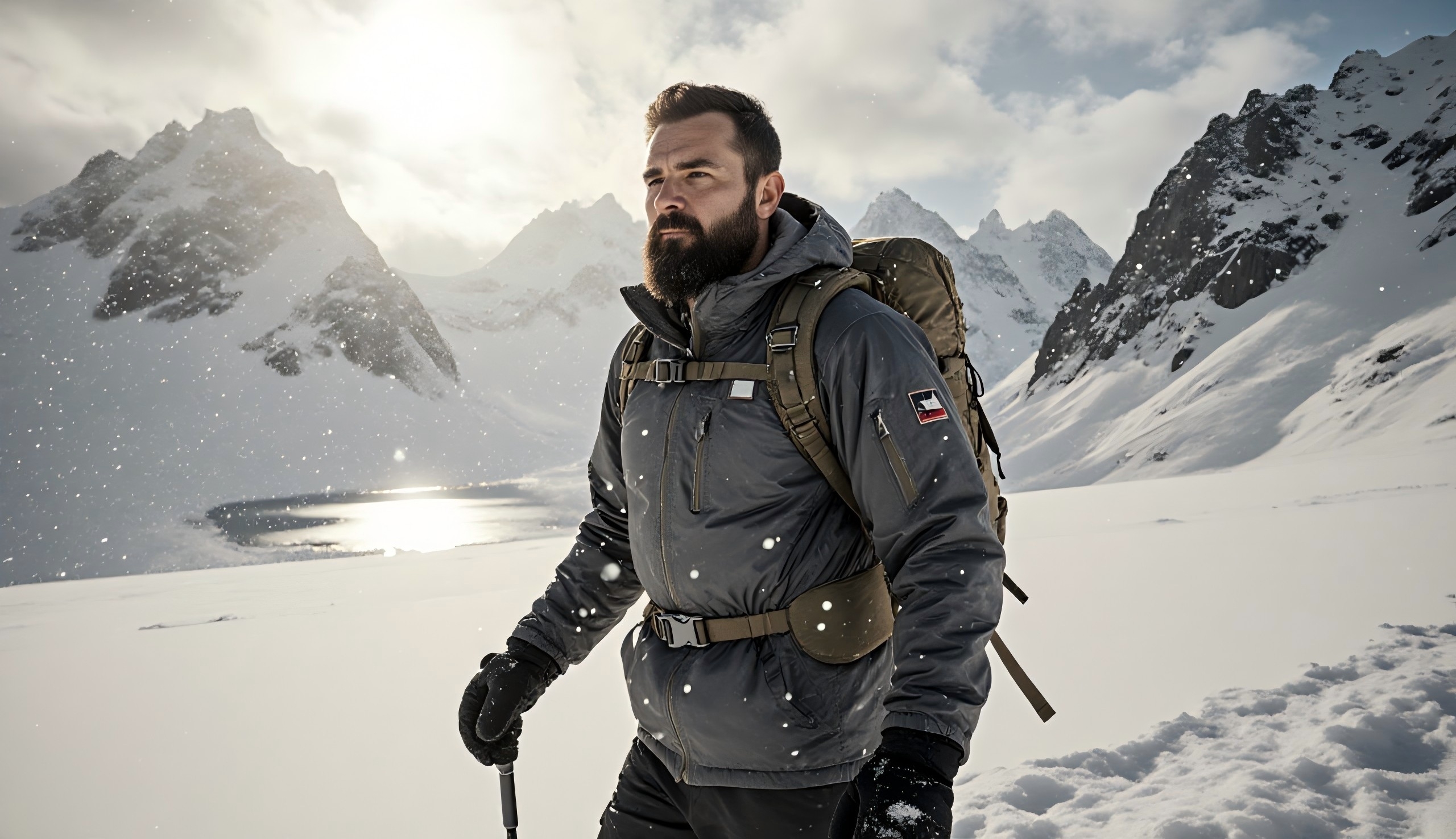Mountain explorer in snow