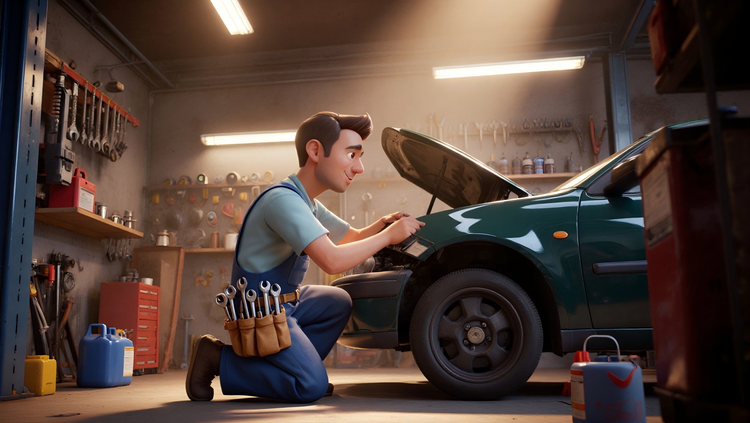 Cartoon mechanic working